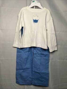 Petit Ami ZU 2 piece blue and white cupcake birthday outfit size 3T NWOT